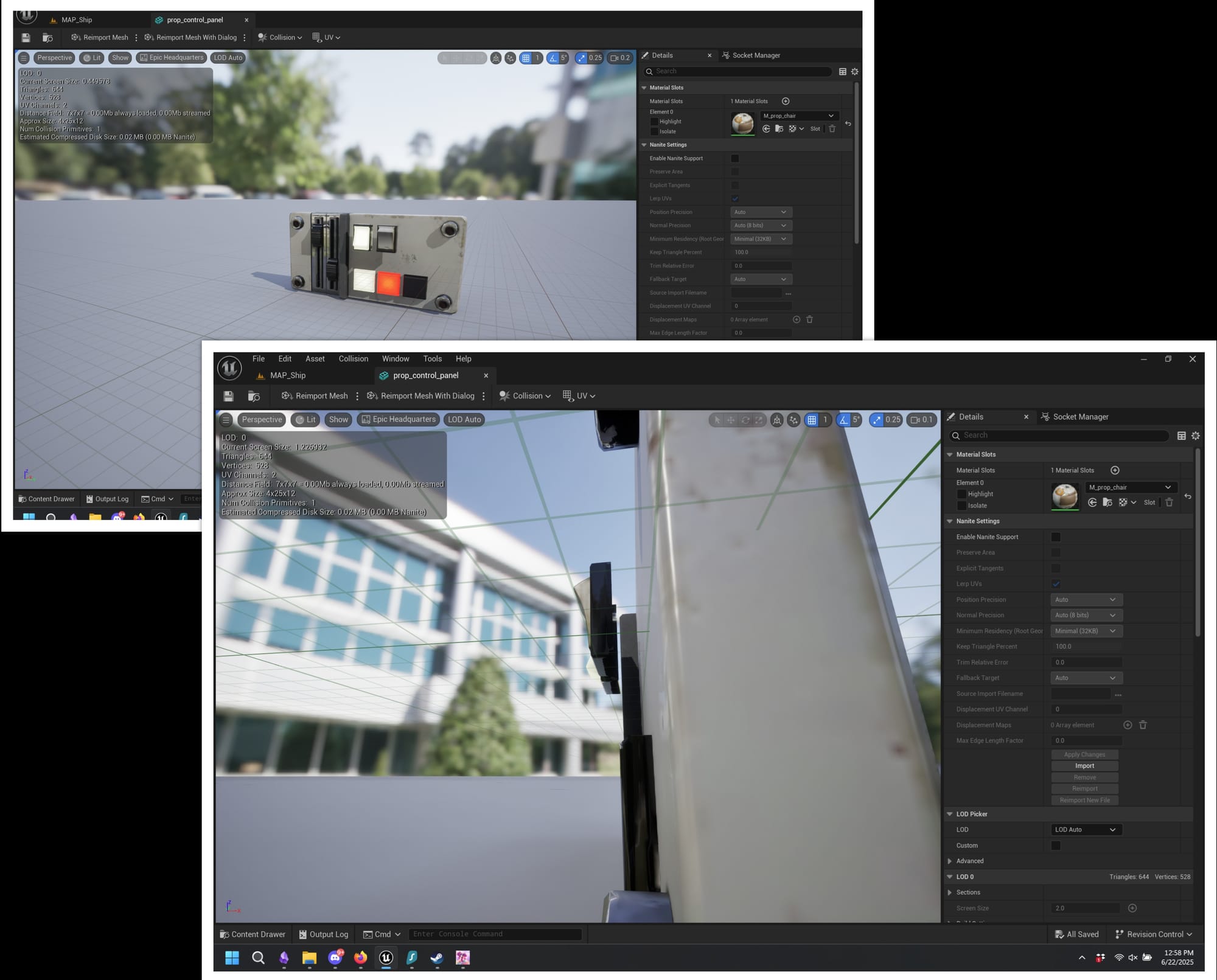 A collage of two images, one showing the control panel with buttons, another showing the side-view of that panel where the buttons are seen to not be connected to the panel but raised in front of it instead.