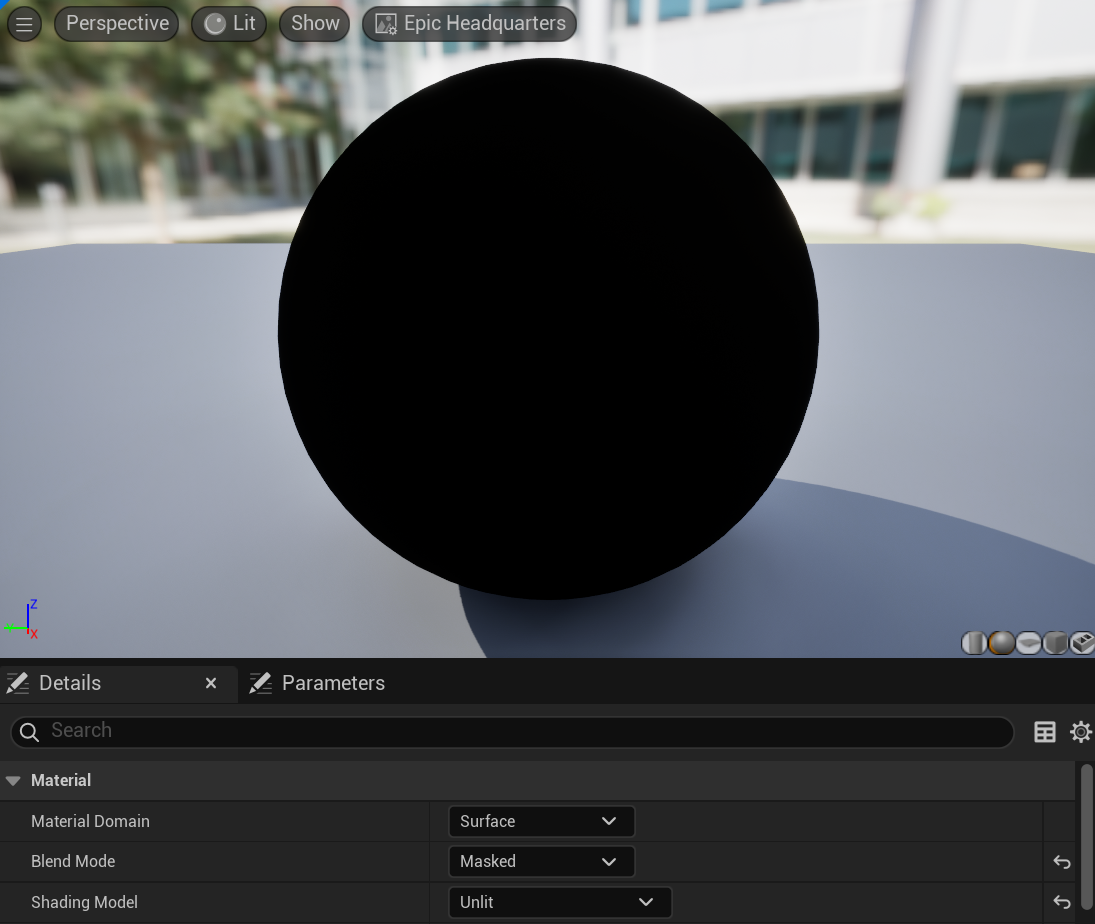 A sphere shaded with an unlit, masked, fully opaque shader. What looks like a hole in space and time.