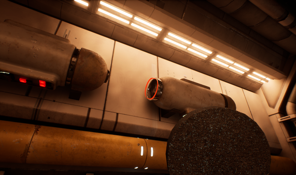 The main character holding the filter for an oxygen tank, pictured in the background, with orange outline showing where the filter should go.